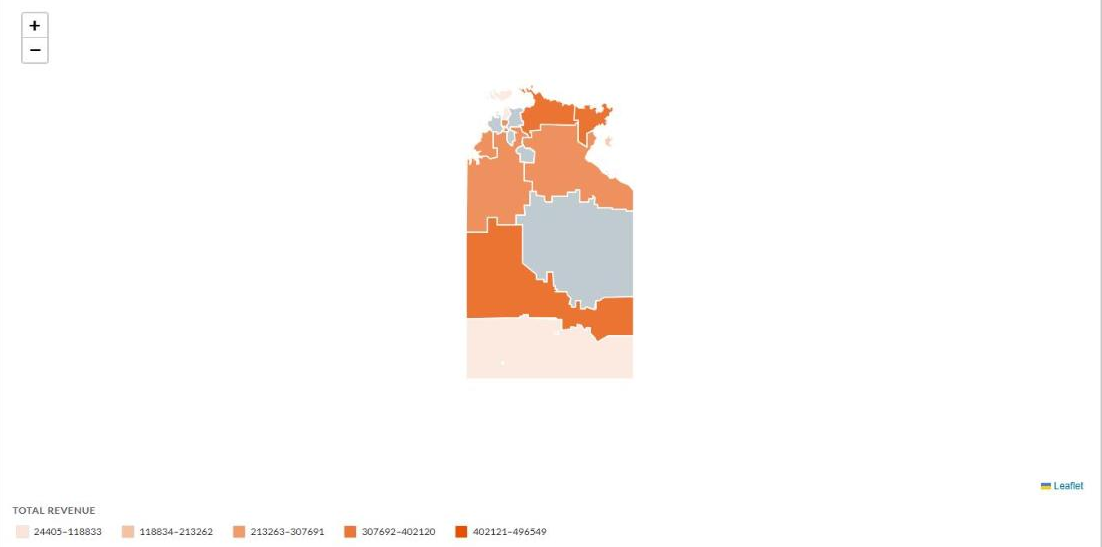 Northern Territory map shaded by total revenue