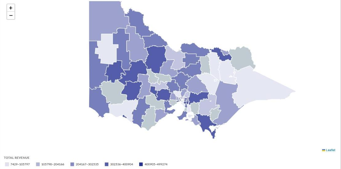 Geo Regions choropleth map of Victorian local government areas